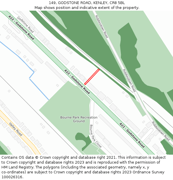 149, GODSTONE ROAD, KENLEY, CR8 5BL: Location map and indicative extent of plot