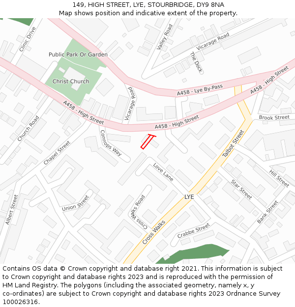 149, HIGH STREET, LYE, STOURBRIDGE, DY9 8NA: Location map and indicative extent of plot