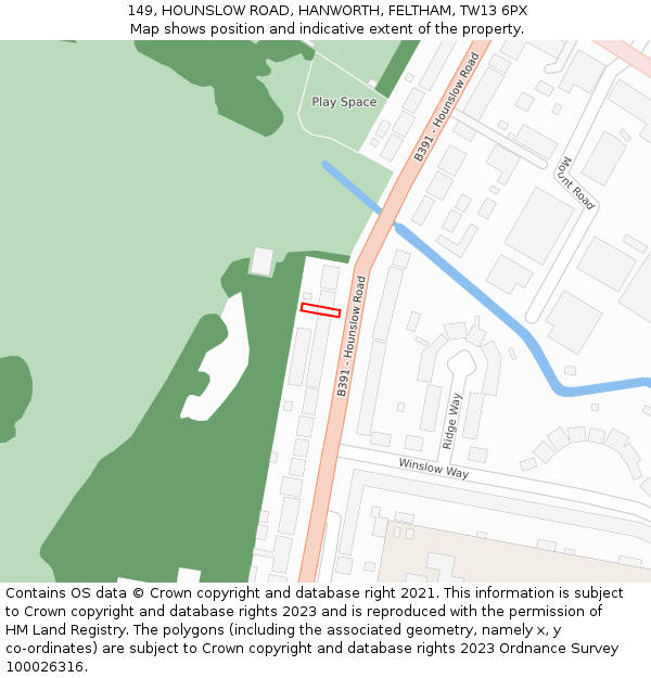 149, HOUNSLOW ROAD, HANWORTH, FELTHAM, TW13 6PX: Location map and indicative extent of plot