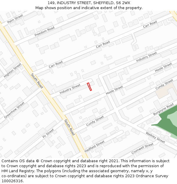 149, INDUSTRY STREET, SHEFFIELD, S6 2WX: Location map and indicative extent of plot