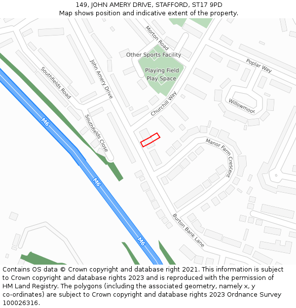 149, JOHN AMERY DRIVE, STAFFORD, ST17 9PD: Location map and indicative extent of plot