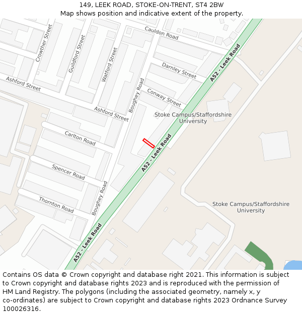 149, LEEK ROAD, STOKE-ON-TRENT, ST4 2BW: Location map and indicative extent of plot