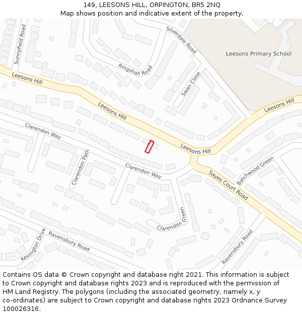 149, LEESONS HILL, ORPINGTON, BR5 2NQ: Location map and indicative extent of plot
