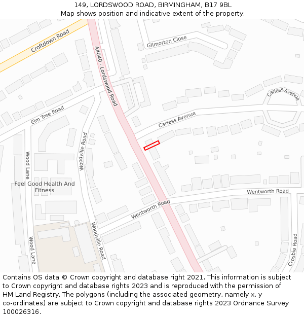 149, LORDSWOOD ROAD, BIRMINGHAM, B17 9BL: Location map and indicative extent of plot