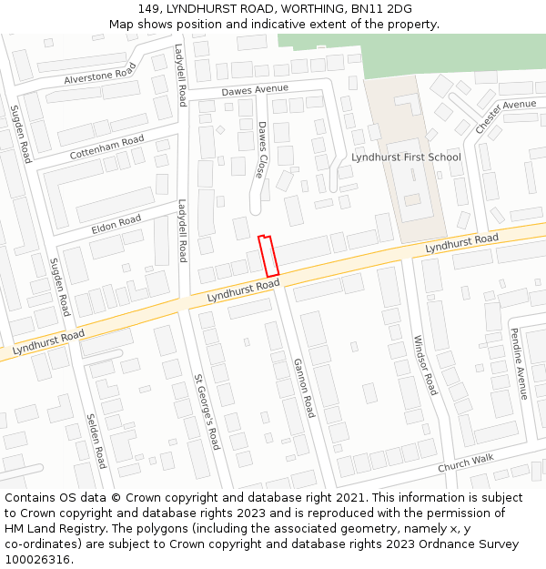 149, LYNDHURST ROAD, WORTHING, BN11 2DG: Location map and indicative extent of plot