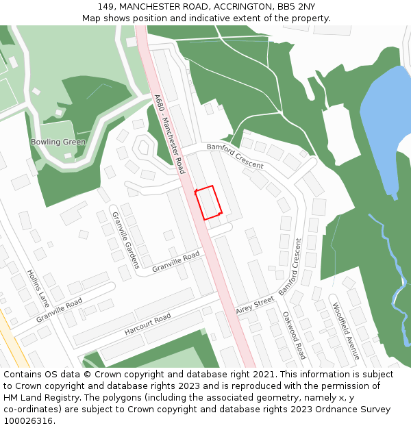 149, MANCHESTER ROAD, ACCRINGTON, BB5 2NY: Location map and indicative extent of plot
