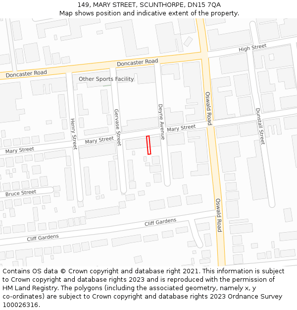 149, MARY STREET, SCUNTHORPE, DN15 7QA: Location map and indicative extent of plot