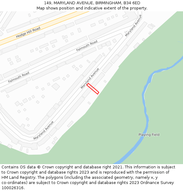 149, MARYLAND AVENUE, BIRMINGHAM, B34 6ED: Location map and indicative extent of plot