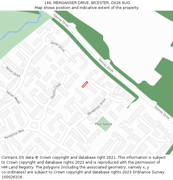 149, MERGANSER DRIVE, BICESTER, OX26 6UG: Location map and indicative extent of plot