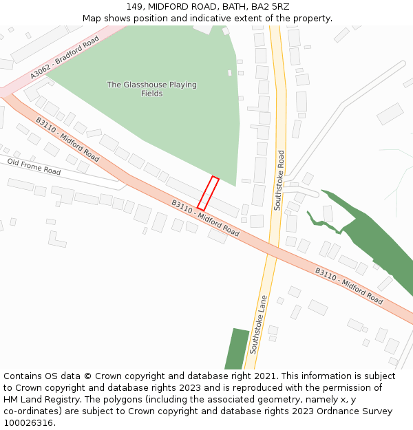 149, MIDFORD ROAD, BATH, BA2 5RZ: Location map and indicative extent of plot