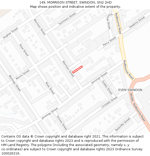 149, MORRISON STREET, SWINDON, SN2 2HD: Location map and indicative extent of plot