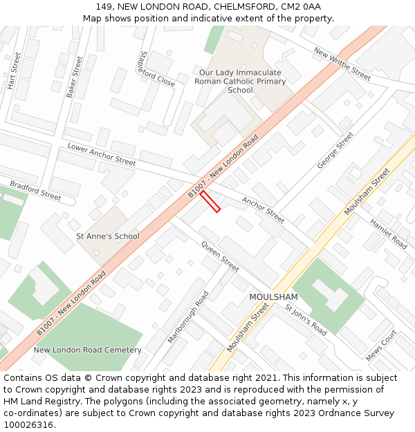 149, NEW LONDON ROAD, CHELMSFORD, CM2 0AA: Location map and indicative extent of plot