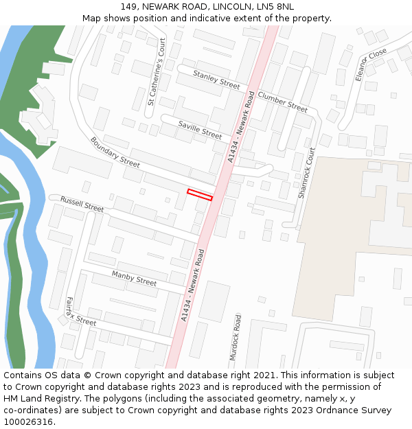 149, NEWARK ROAD, LINCOLN, LN5 8NL: Location map and indicative extent of plot