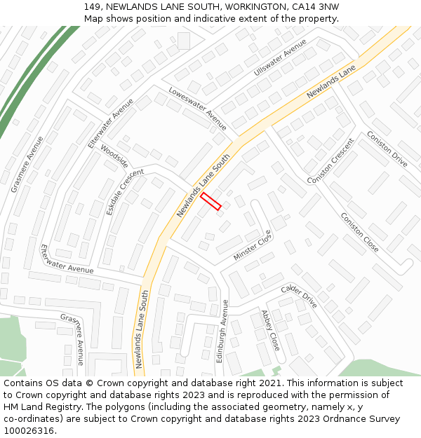149, NEWLANDS LANE SOUTH, WORKINGTON, CA14 3NW: Location map and indicative extent of plot