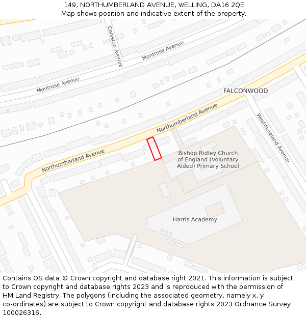 149, NORTHUMBERLAND AVENUE, WELLING, DA16 2QE: Location map and indicative extent of plot