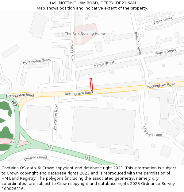 149, NOTTINGHAM ROAD, DERBY, DE21 6AN: Location map and indicative extent of plot