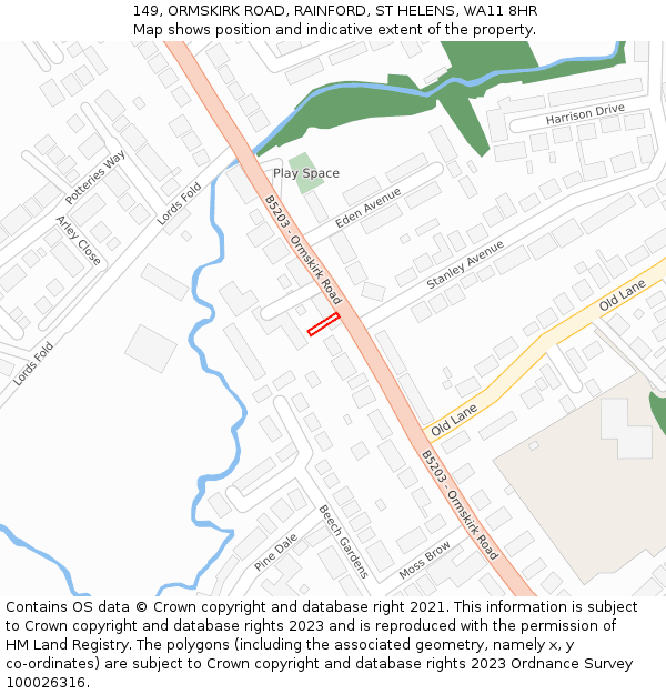 149, ORMSKIRK ROAD, RAINFORD, ST HELENS, WA11 8HR: Location map and indicative extent of plot