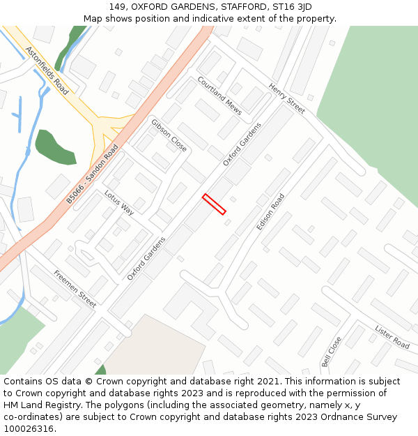 149, OXFORD GARDENS, STAFFORD, ST16 3JD: Location map and indicative extent of plot