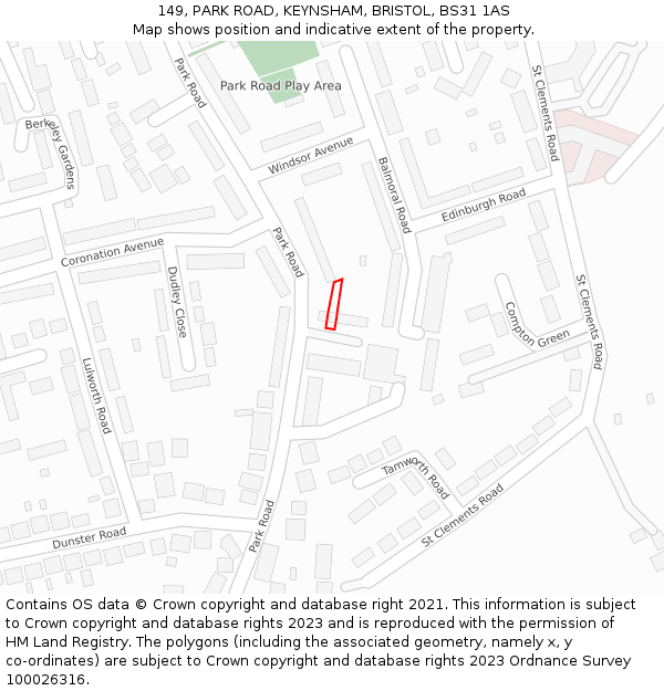149, PARK ROAD, KEYNSHAM, BRISTOL, BS31 1AS: Location map and indicative extent of plot