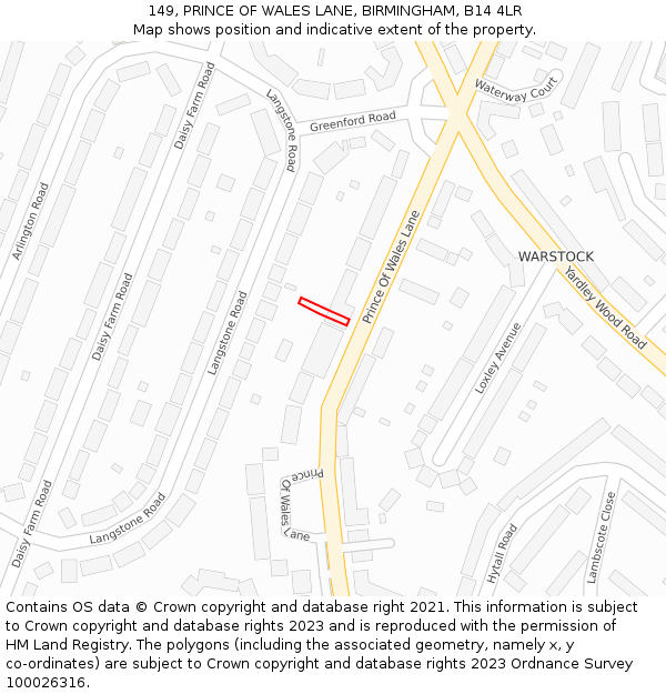 149, PRINCE OF WALES LANE, BIRMINGHAM, B14 4LR: Location map and indicative extent of plot