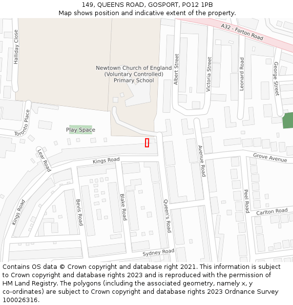 149, QUEENS ROAD, GOSPORT, PO12 1PB: Location map and indicative extent of plot