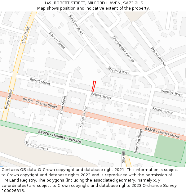 149, ROBERT STREET, MILFORD HAVEN, SA73 2HS: Location map and indicative extent of plot