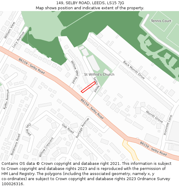 149, SELBY ROAD, LEEDS, LS15 7JG: Location map and indicative extent of plot