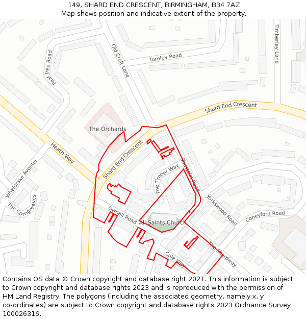 149, SHARD END CRESCENT, BIRMINGHAM, B34 7AZ: Location map and indicative extent of plot