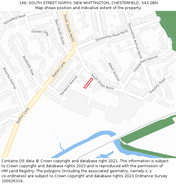 149, SOUTH STREET NORTH, NEW WHITTINGTON, CHESTERFIELD, S43 2BN: Location map and indicative extent of plot