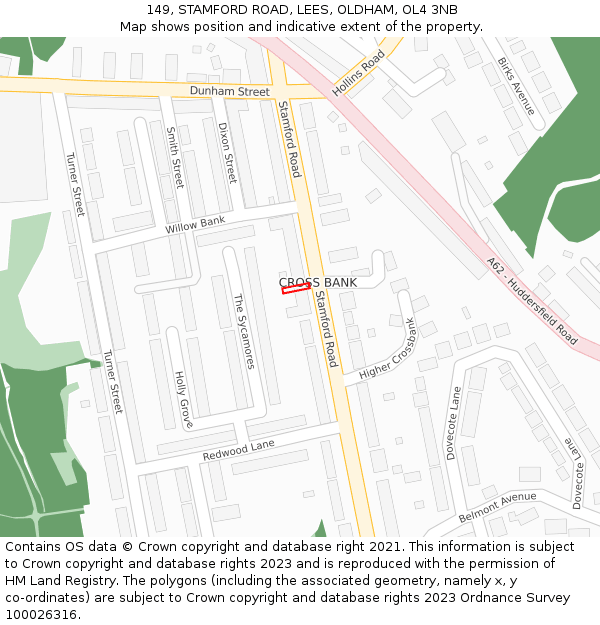149, STAMFORD ROAD, LEES, OLDHAM, OL4 3NB: Location map and indicative extent of plot