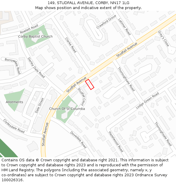 149, STUDFALL AVENUE, CORBY, NN17 1LG: Location map and indicative extent of plot