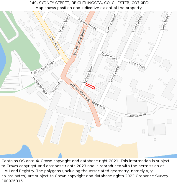 149, SYDNEY STREET, BRIGHTLINGSEA, COLCHESTER, CO7 0BD: Location map and indicative extent of plot