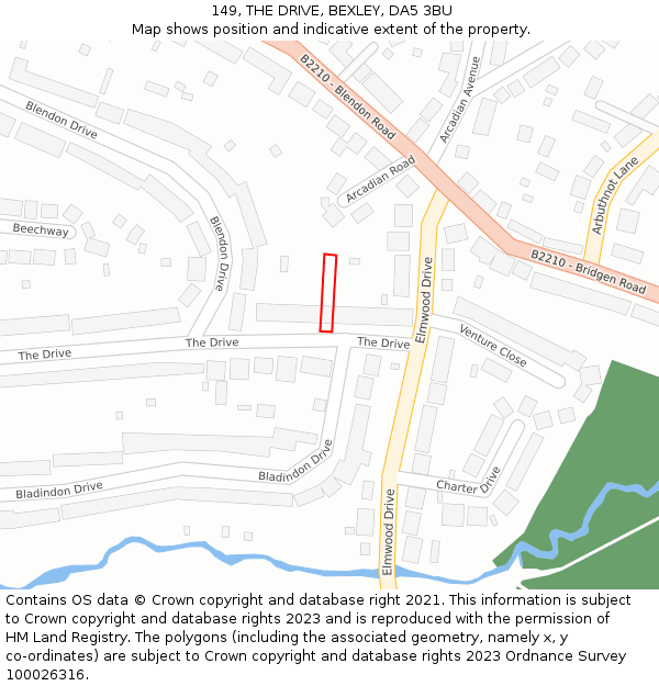 149, THE DRIVE, BEXLEY, DA5 3BU: Location map and indicative extent of plot