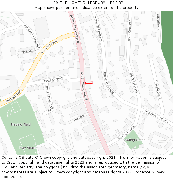 149, THE HOMEND, LEDBURY, HR8 1BP: Location map and indicative extent of plot