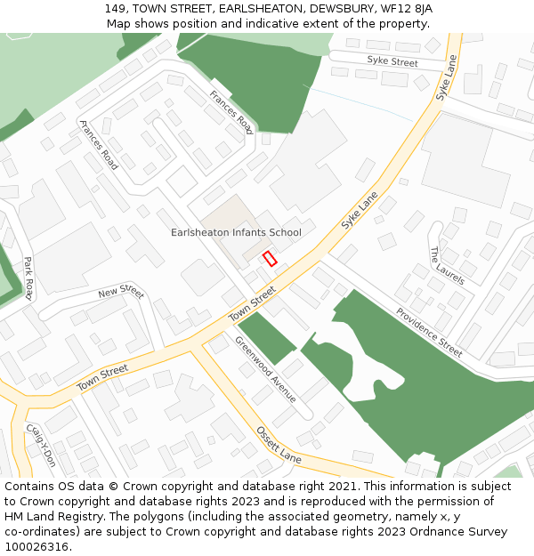 149, TOWN STREET, EARLSHEATON, DEWSBURY, WF12 8JA: Location map and indicative extent of plot