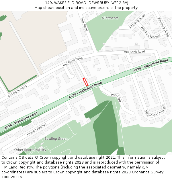 149, WAKEFIELD ROAD, DEWSBURY, WF12 8AJ: Location map and indicative extent of plot