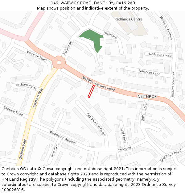 149, WARWICK ROAD, BANBURY, OX16 2AR: Location map and indicative extent of plot