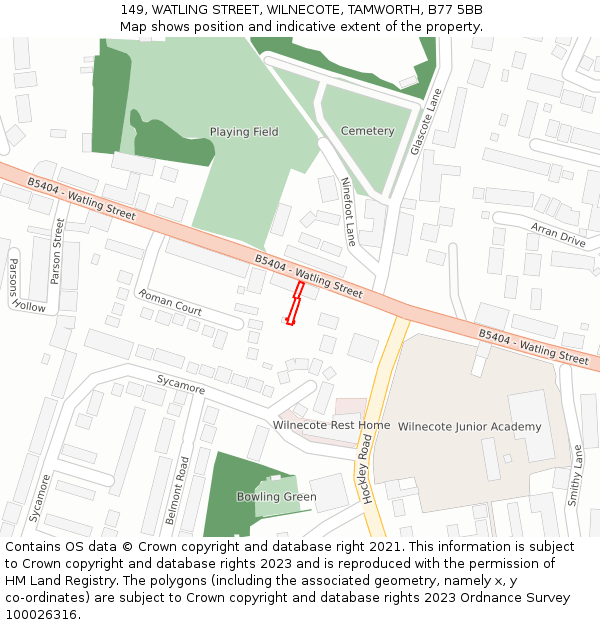149, WATLING STREET, WILNECOTE, TAMWORTH, B77 5BB: Location map and indicative extent of plot