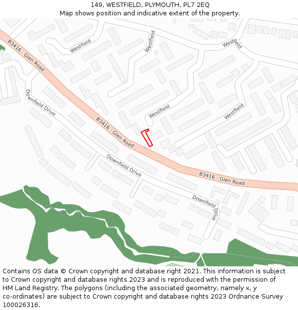 149, WESTFIELD, PLYMOUTH, PL7 2EQ: Location map and indicative extent of plot