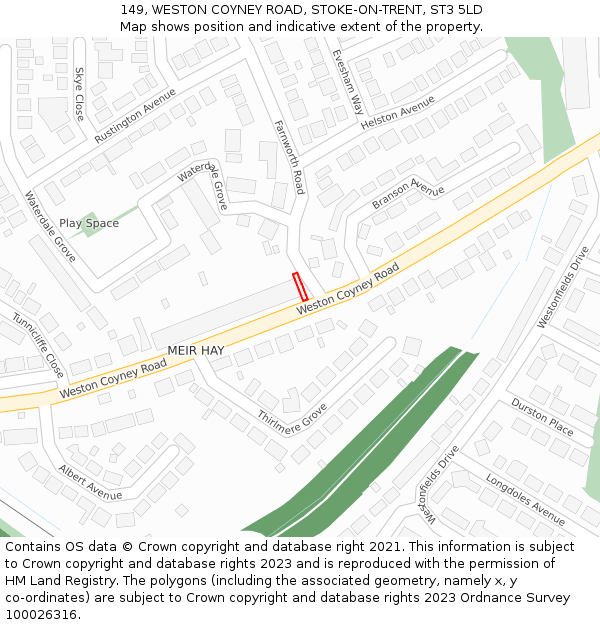 149, WESTON COYNEY ROAD, STOKE-ON-TRENT, ST3 5LD: Location map and indicative extent of plot