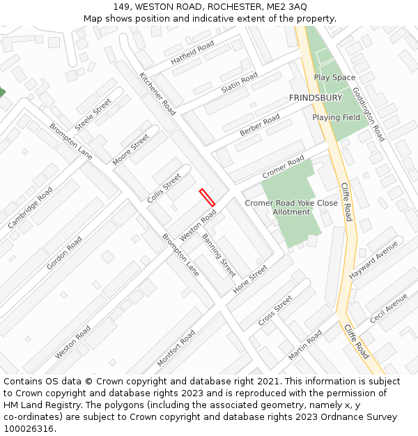 149, WESTON ROAD, ROCHESTER, ME2 3AQ: Location map and indicative extent of plot