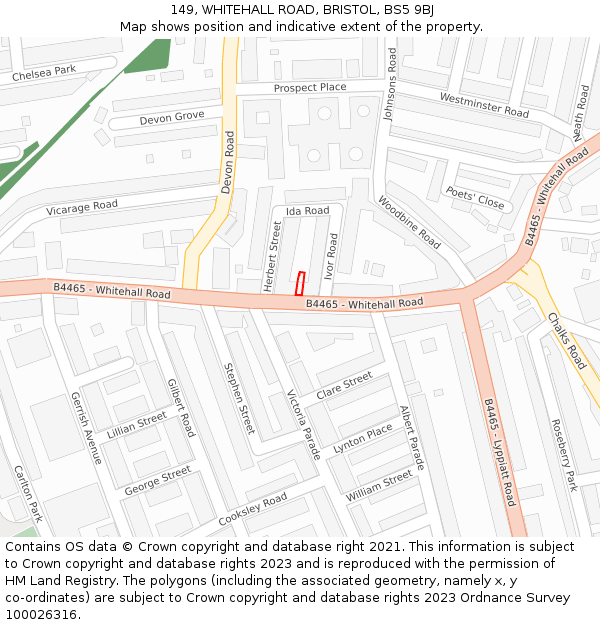 149, WHITEHALL ROAD, BRISTOL, BS5 9BJ: Location map and indicative extent of plot