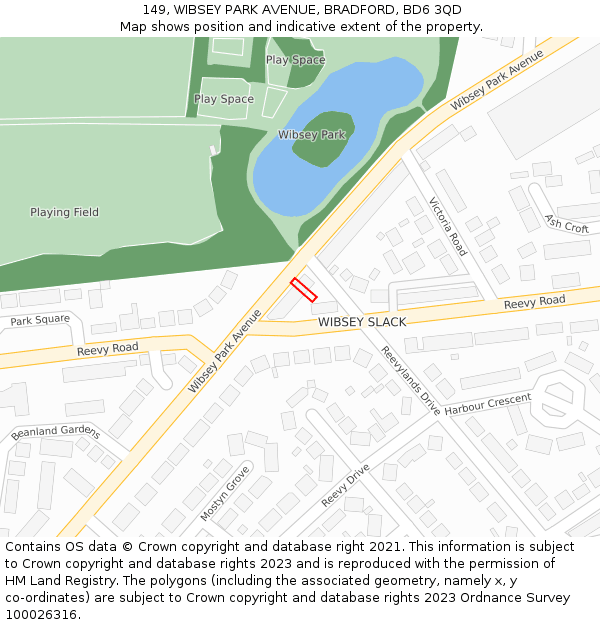 149, WIBSEY PARK AVENUE, BRADFORD, BD6 3QD: Location map and indicative extent of plot