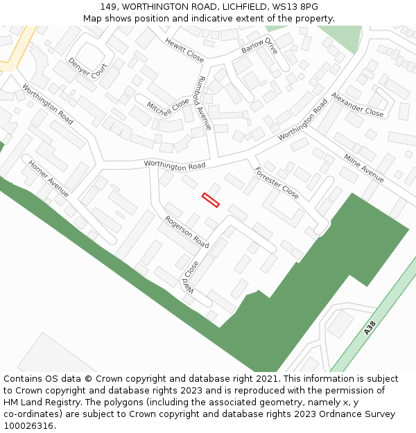 149, WORTHINGTON ROAD, LICHFIELD, WS13 8PG: Location map and indicative extent of plot