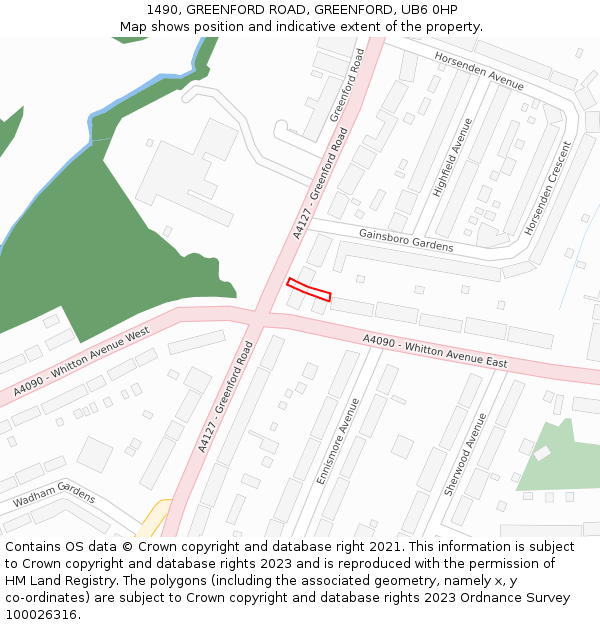 1490, GREENFORD ROAD, GREENFORD, UB6 0HP: Location map and indicative extent of plot