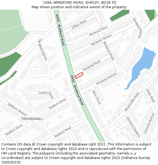 149A, BRADFORD ROAD, SHIPLEY, BD18 3TJ: Location map and indicative extent of plot