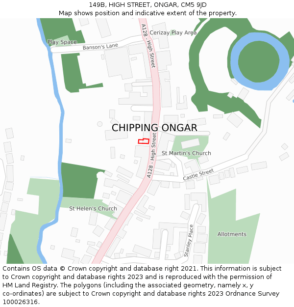 149B, HIGH STREET, ONGAR, CM5 9JD: Location map and indicative extent of plot