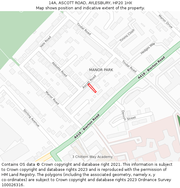 14A, ASCOTT ROAD, AYLESBURY, HP20 1HX: Location map and indicative extent of plot