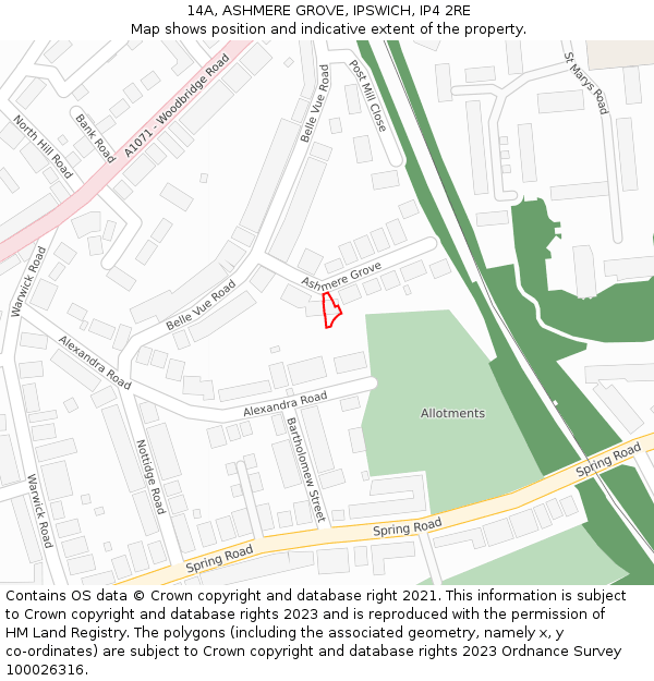 14A, ASHMERE GROVE, IPSWICH, IP4 2RE: Location map and indicative extent of plot