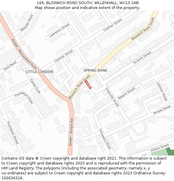 14A, BLOXWICH ROAD SOUTH, WILLENHALL, WV13 1AB: Location map and indicative extent of plot